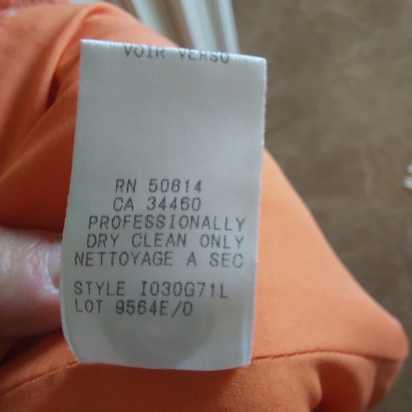 Tahari wool blend tweed coat with collar. Muted pastel orange. Small - Picture 3 of 9